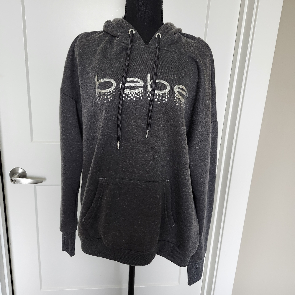 bebe Dark Gray Logo Pullover Crewneck Hoodie